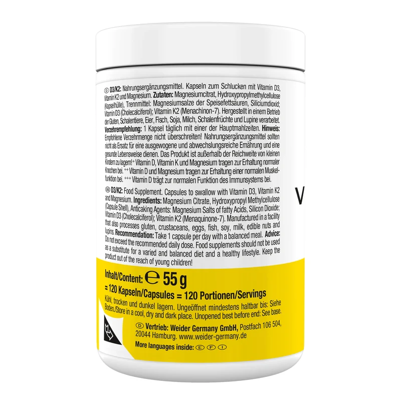 WEIDER Vitamin D3/K2 Kapseln - 120 Caps pro Dose