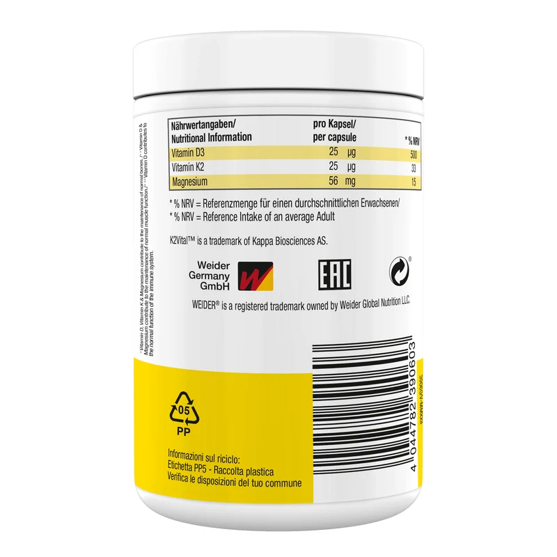 WEIDER Vitamin D3/K2 Kapseln - 120 Caps pro Dose