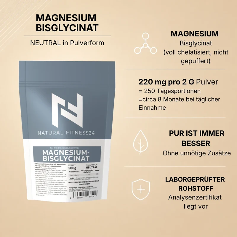 Magnesium Bisglycinat 500g Pulver – Neutral