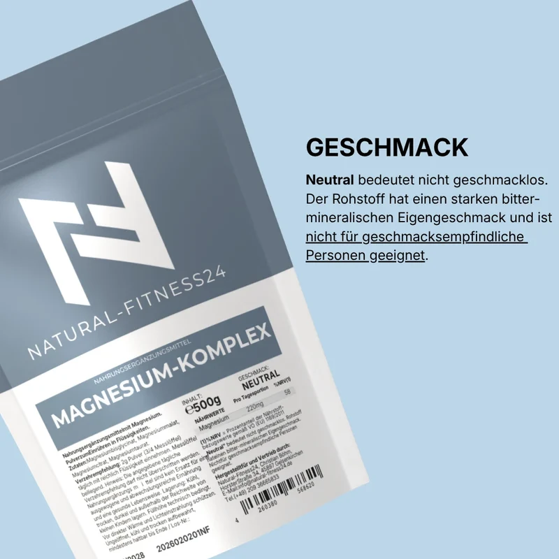 Magnesium Komplex Pulver 500 g – 4-fach Magnesium mit Bisglycinat, Citrat, Malat & Taurat