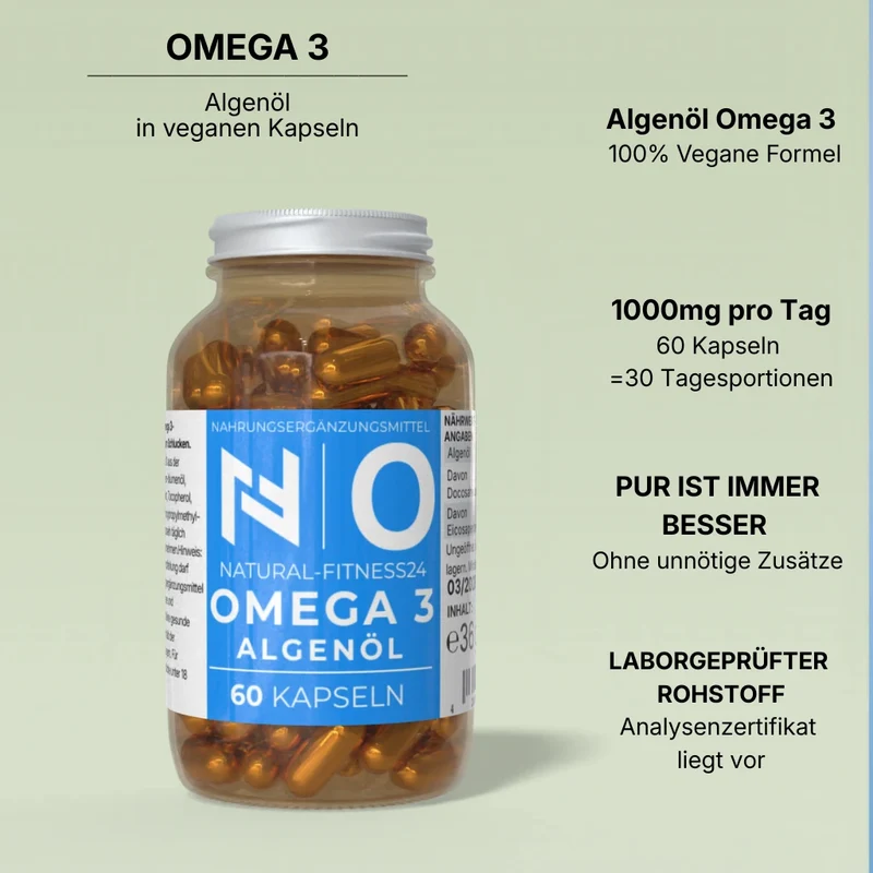 Vegane Omega 3 Kapseln mit Algenöl - 60 Kapseln
