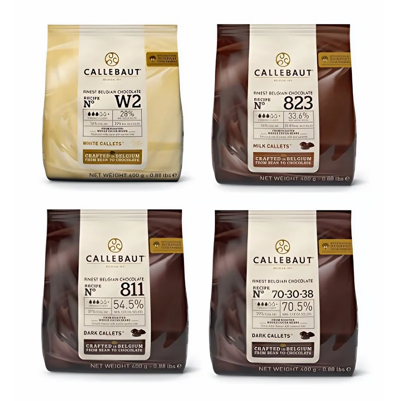 Callebaut 4x 400g Bundle - Feinste Belgische Zartbitterschokolade, Dunkle, Milch & Weiße Schokolade Kuvertüre - Chocolate Callets - 4x 400g
