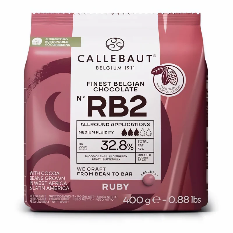 Callebaut Ruby RB2-Kuvertüre Callets, Ruby Schokolade 32.8% Kakao, Finest Belgian Chocolate - 400g