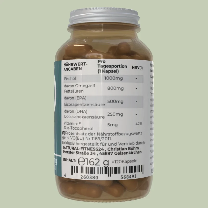 Omega-3 Fischöl Kapseln 1000 mg – 500 EPA / 250 DHA – TG-Form