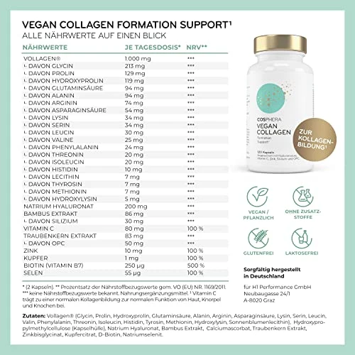 COSPHERA Vegan Collagen mit Vollagen® – 120 Kapseln