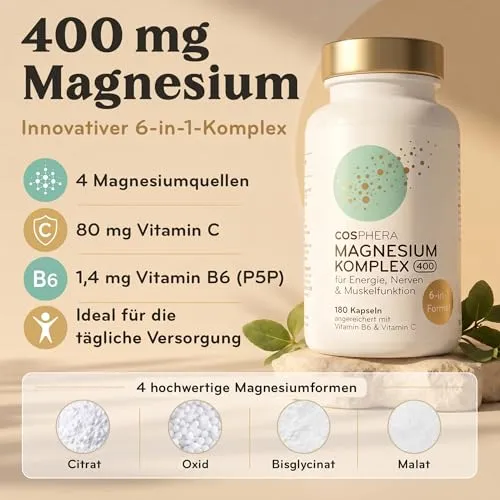 COSPHERA® Magnesium Komplex 400 mg 6-in-1 Formel - 180 Kapseln