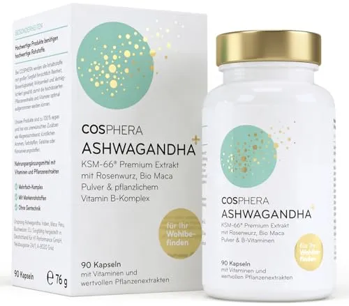 Cosphera Ashwagandha Kapseln 500 mg vegan – 90 Kapseln, 76g Dose