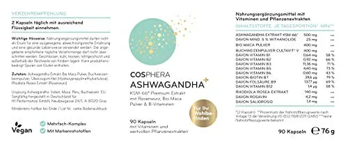 Cosphera Ashwagandha Kapseln 500 mg vegan – 90 Kapseln, 76g Dose