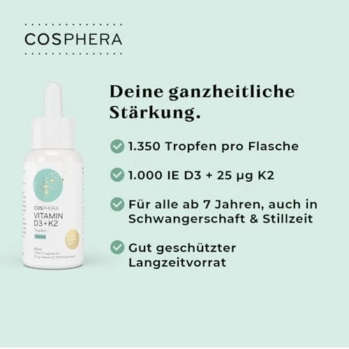 Cosphera Vitamin D3 + K2 Drops Tropfen vegan - 50 ml Liquid