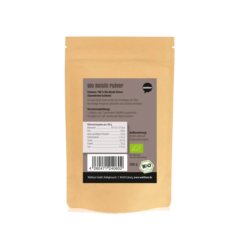 Wohltuer Bio Reishi Pulver Vitalpilz Mineralstoffreiche 200g