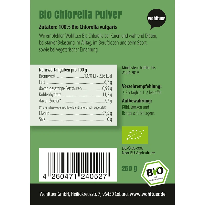 Wohltuer Bio Chlorella Algen Pulver - 250g