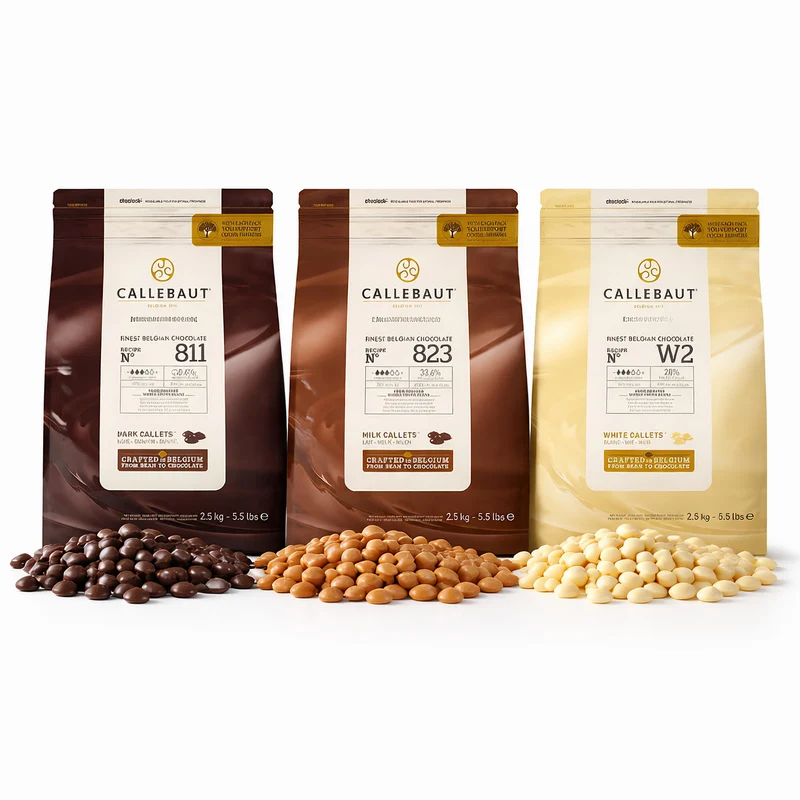 Callebaut 811,823,W2 Kuvertüre Callet Set: Zartbitter-, Milch-, und weiße Schokolade - 3x2500g