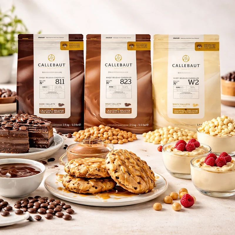 Callebaut 811,823,W2 Kuvertüre Callet Set: Zartbitter-, Milch-, und weiße Schokolade - 3x2500g