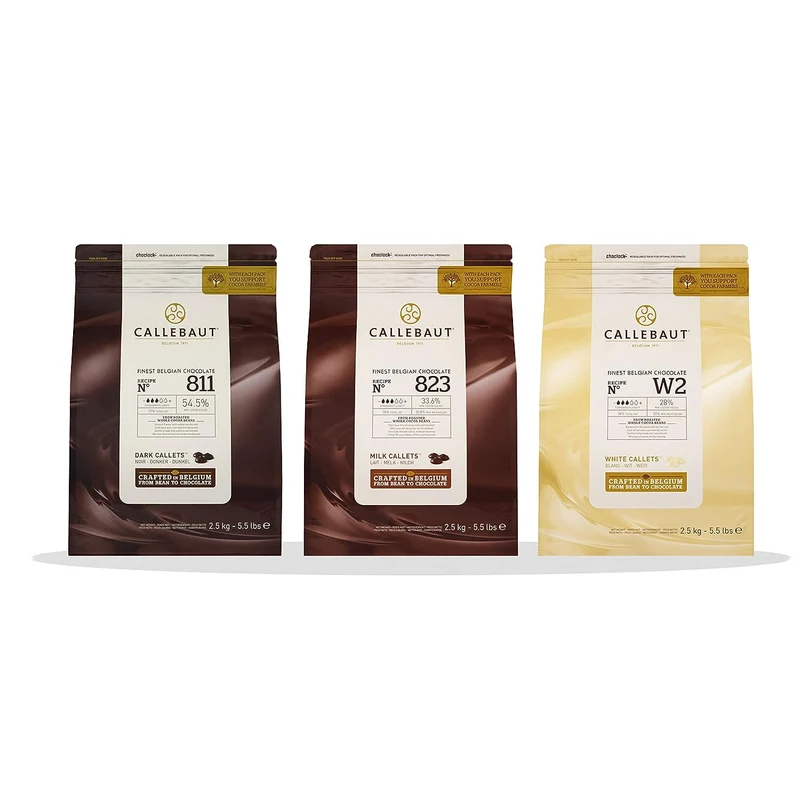 Callebaut 811,823,W2 Kuvertüre Callet Set: Zartbitter-, Milch-, und weiße Schokolade - 3x2500g