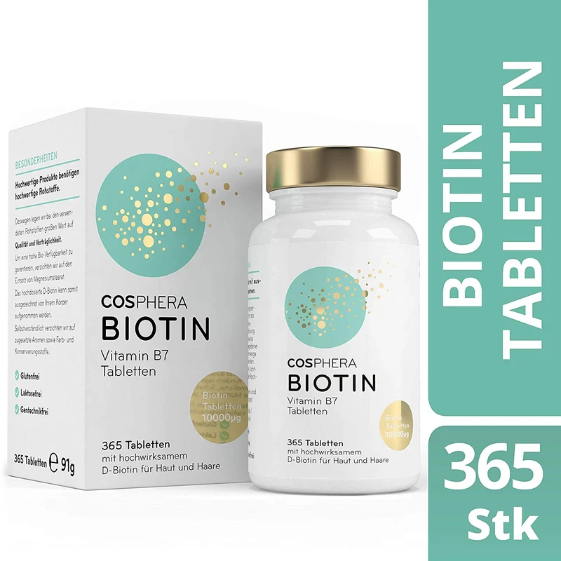 Cosphera - Biotin Hochdosiert 10.000 mcg D-Biotin - 365 vegane Tabletten