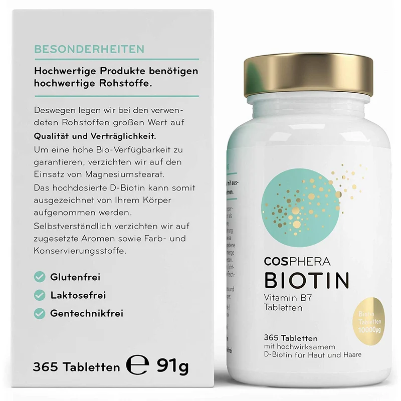 Cosphera - Biotin Hochdosiert 10.000 mcg D-Biotin - 365 vegane Tabletten