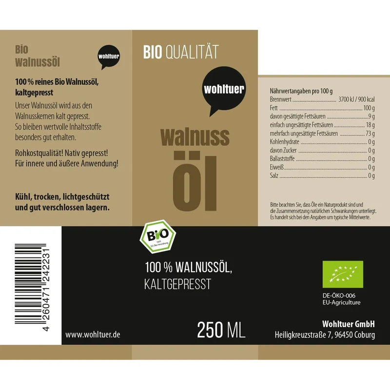 Wohltuer Bio Walnussöl kaltgepresst - 250ml