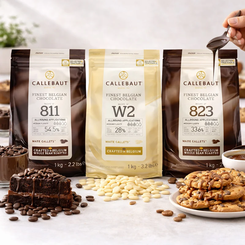 Callebaut 811,823,W2 Kuvertüre Callets Zartbitter-, Milch-, und weiße Schokolade - 3x1000g