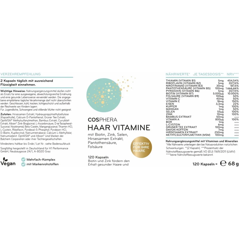Cosphera Haar Vitamine - 120 Kapseln