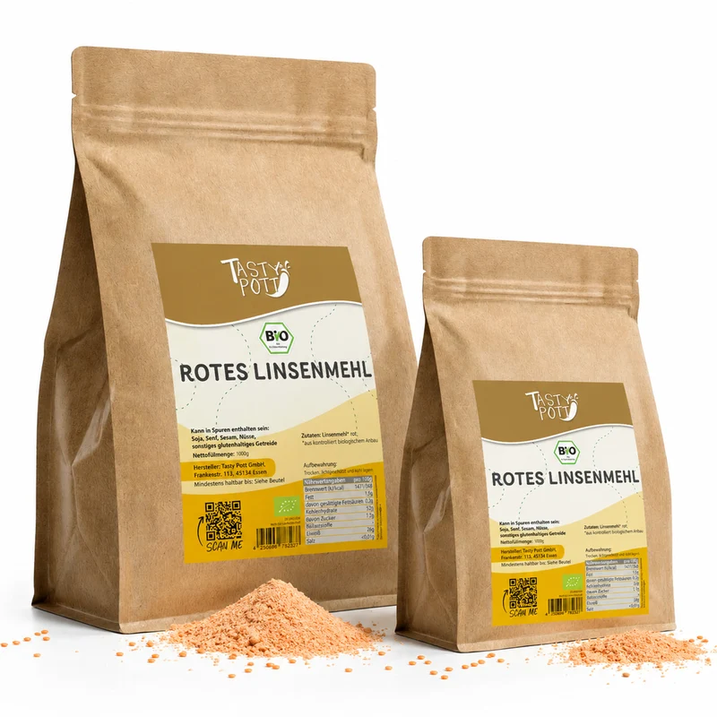Tasty Pott Bio Rotes Linsenmehl - 1kg Beutel