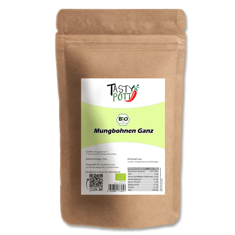 Tasty Pott Bio Mungbohnen ganz - 1kg Beutel
