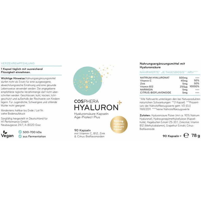 Cosphera Hyaluronsäure Kapseln 500 mg pro Kapsel - 90 Kapseln