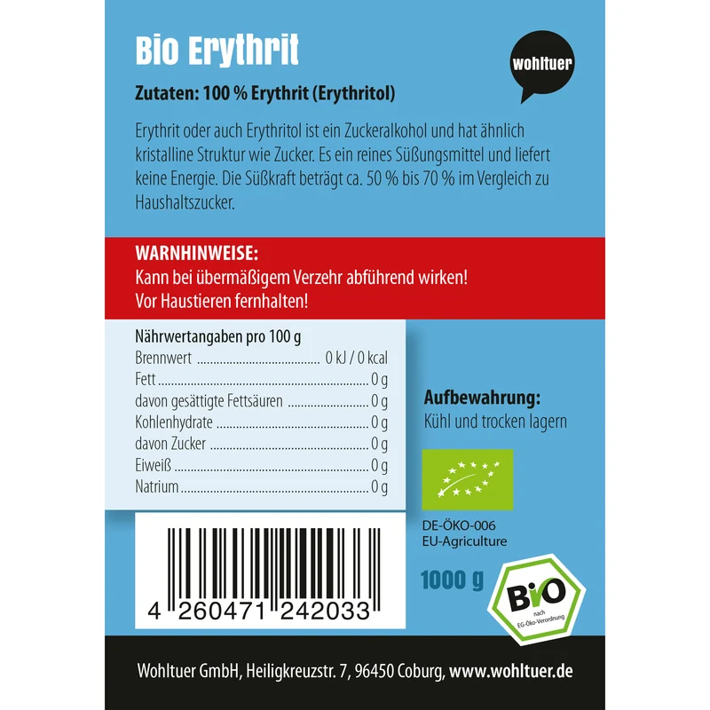 Wohltuer Bio Erythrit Süßmittel - 1000g