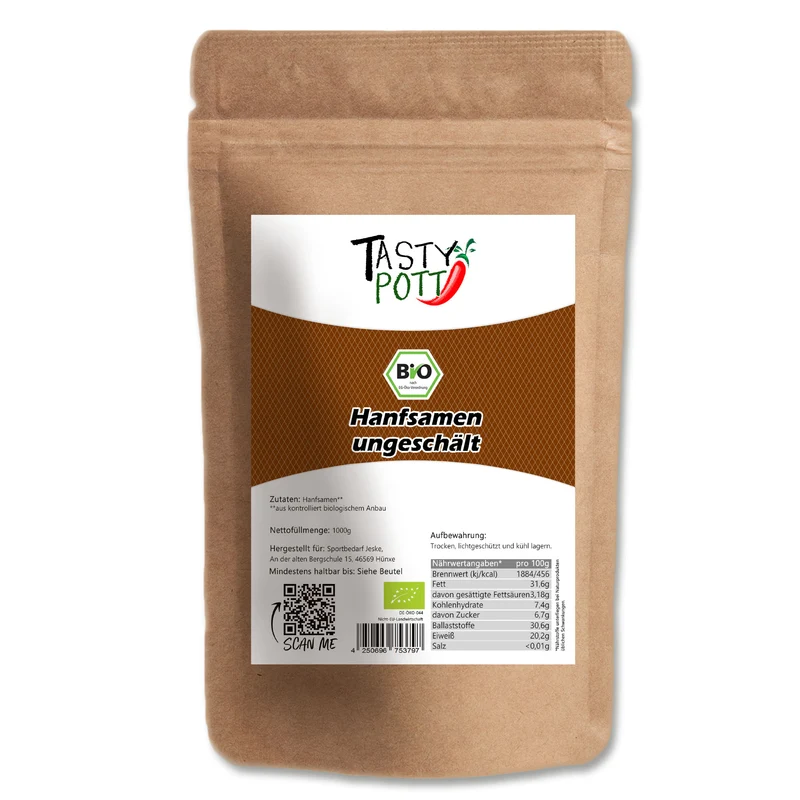 Tasty Pott Bio Hanfsamen naturbelassen & ungeschält - 1kg Beutel