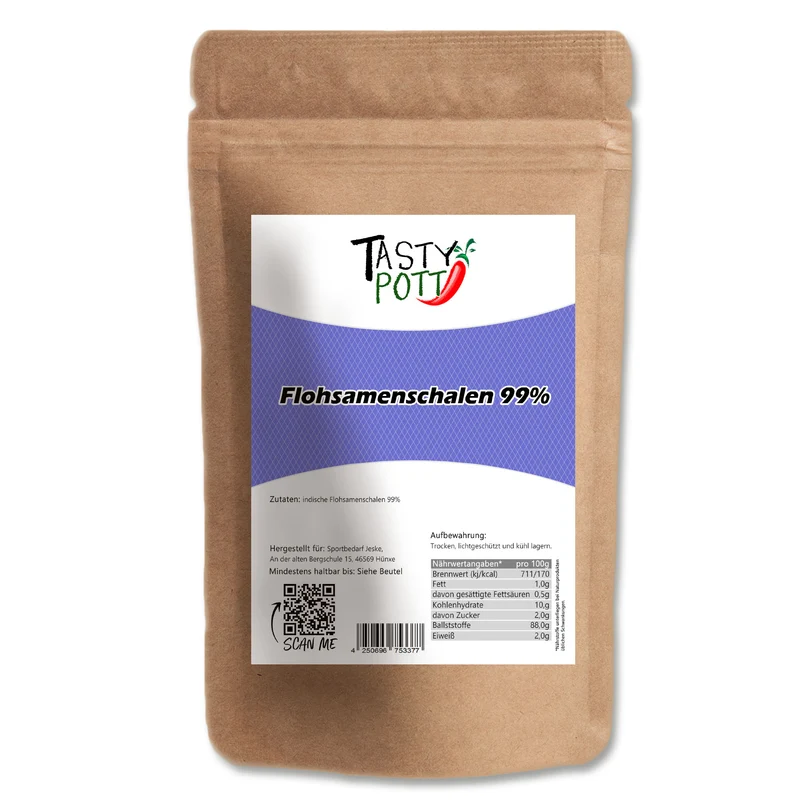 Tasty Pott Premium Flohsamenschalen 99% Reinheit - im Beutel