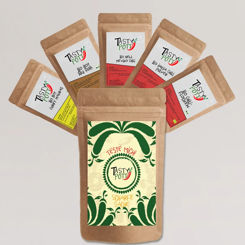 Tasty Pott Bio Scharfe Sache Chili Set - 5x30g Probiergrößen