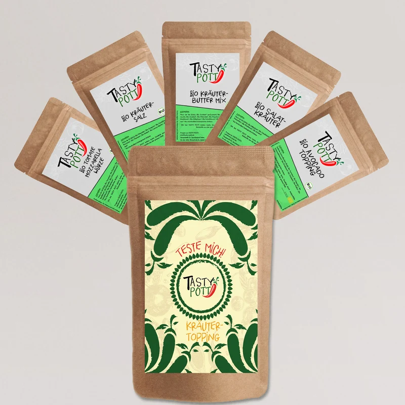 Tasty Pott Kräuter Topping - Set 5x 30g Probiergröße - Gewürzmischungen
