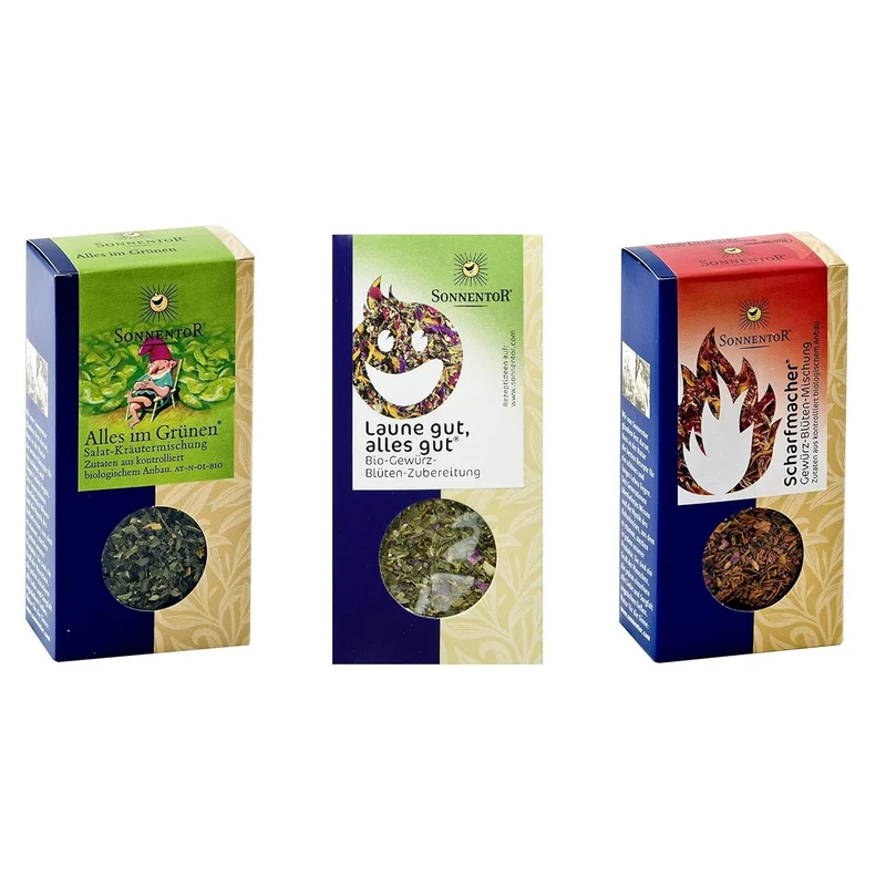 Sonnentor - 3er Set Gewürze - Scharfmacher (30g) Alles im Grünen (15g) Laune gut alles gut (15g)