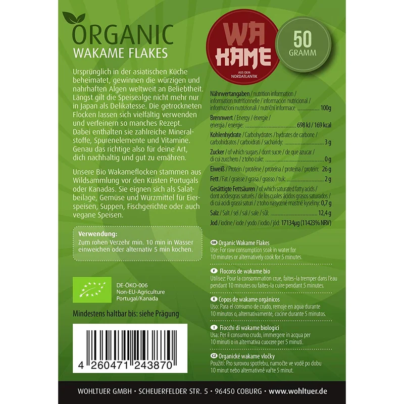 Wohltuer Bio Wakame Flocken Rohkost 50g