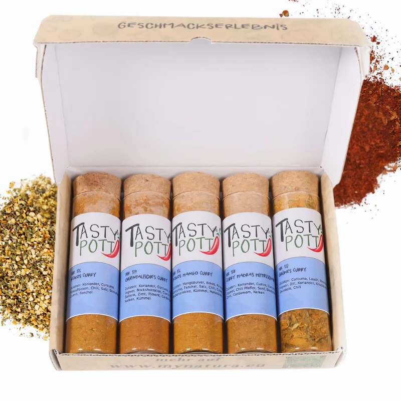 Tasty Pott Dank Box "Viel Spaß und guten Hunger" - Jeweils 5 Gewürze wählbar + Karte