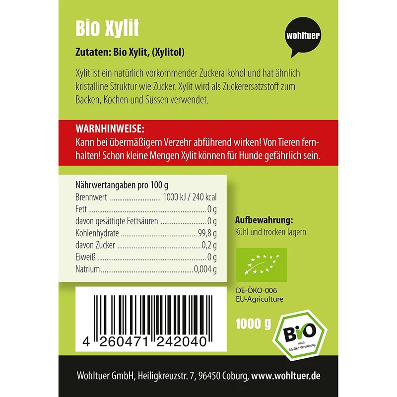 Wohltuer Bio Xylit Zucker - Birkenzucker im Beutel 1000g