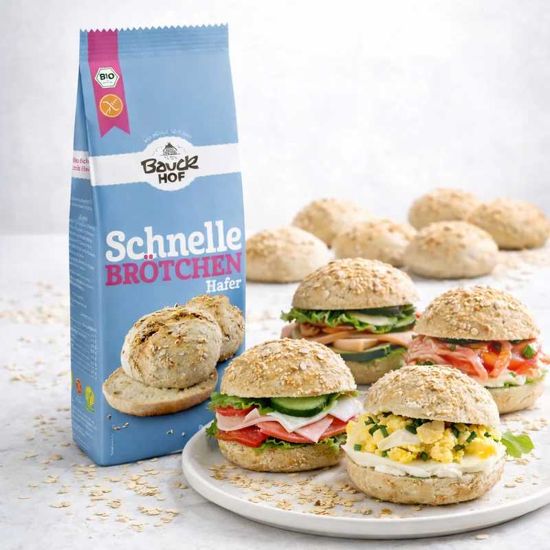Bauckhof Schnelle Brötchen Hafer - Bio Backmischung - glutenfrei (6x 500g)