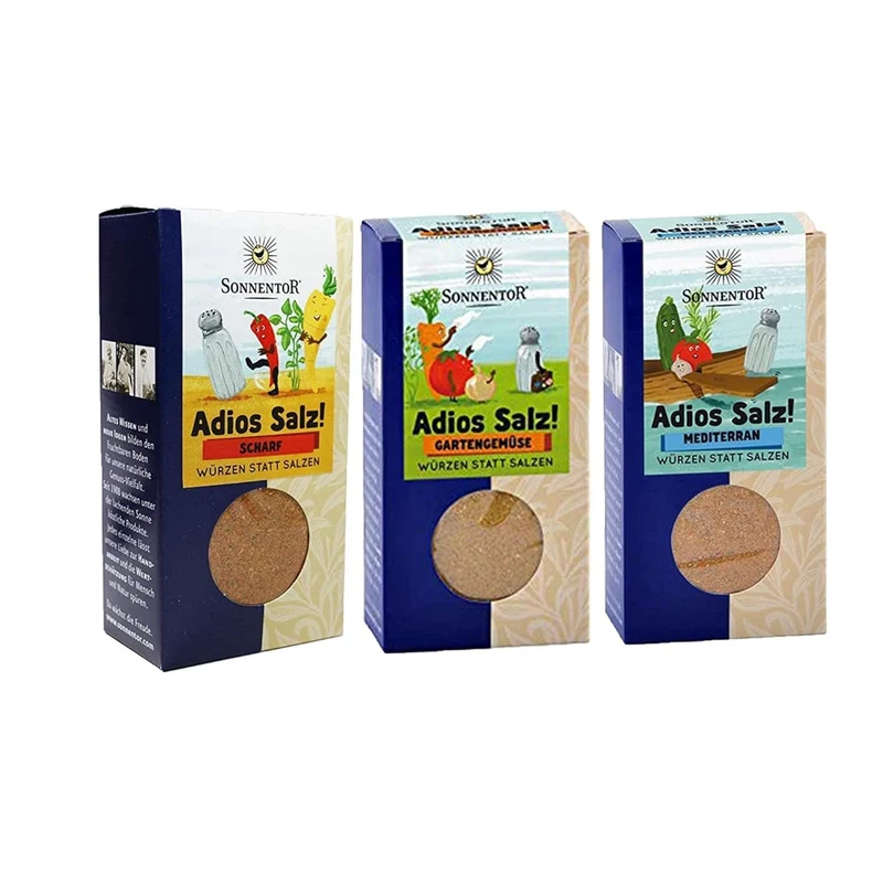 Sonnentor Bio Gewürze 3er Set - Adios Salz: Scharf, Gartengemüse, Mediterran