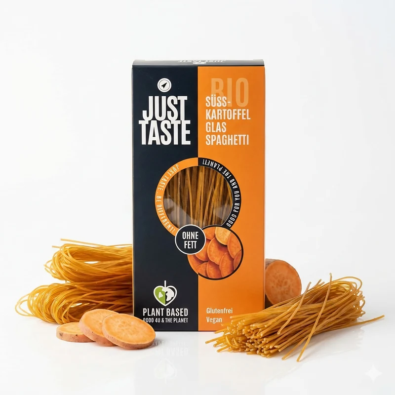 JUST TASTE – bio Süßkartoffel Kurkuma Glas Spaghetti – 6x 250g