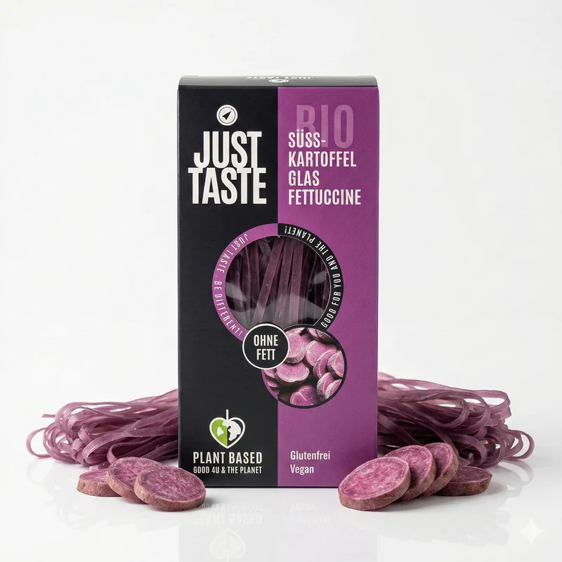 JUST TASTE – Lila bio Süßkartoffel Glas Fettuccine – 250g
