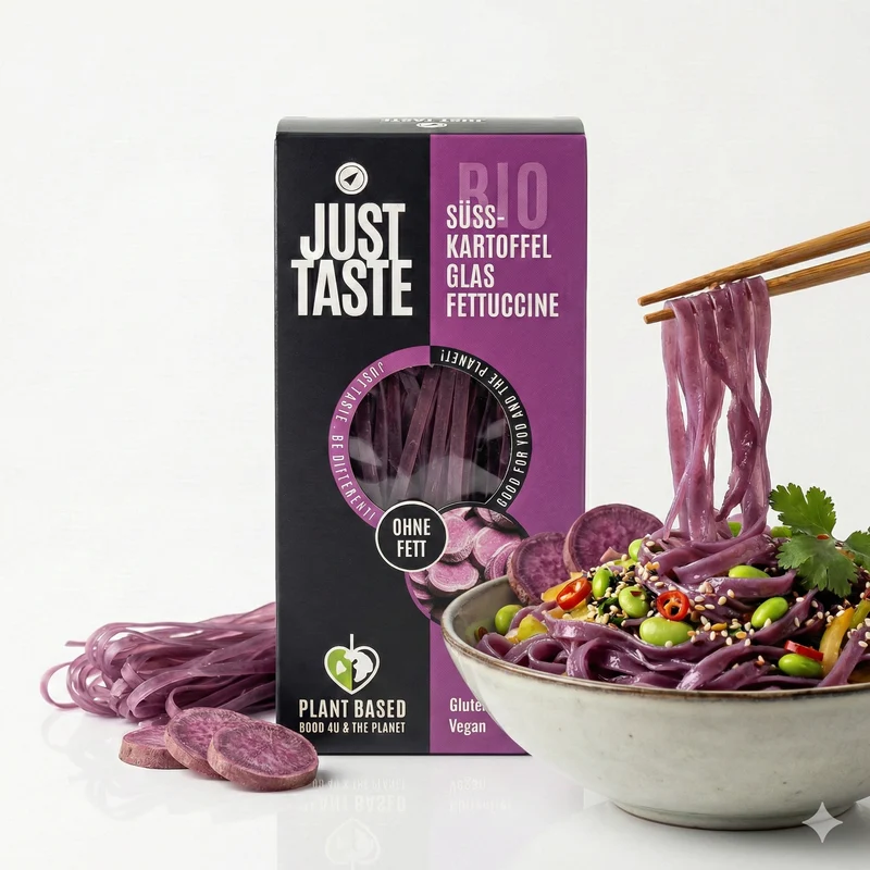JUST TASTE – Lila bio Süßkartoffel Glas Fettuccine – 250g
