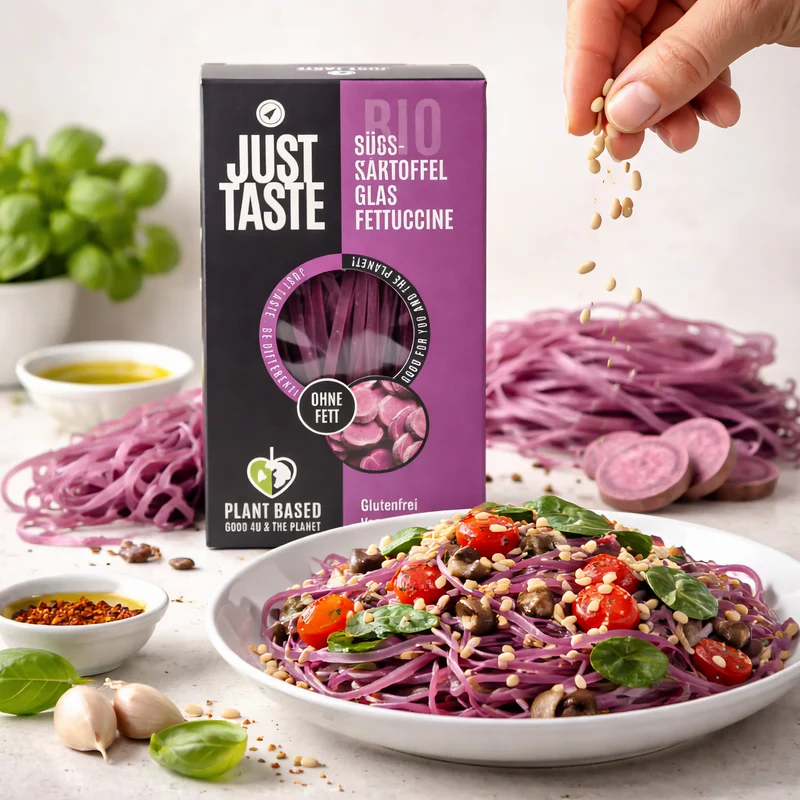 JUST TASTE – Lila bio Süßkartoffel Glas Fettuccine – 250g