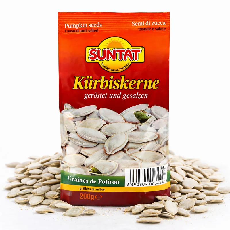 SUNTAT Kürbiskerne ungeschält geröstet & gesalzen (4x 200 g Packung)