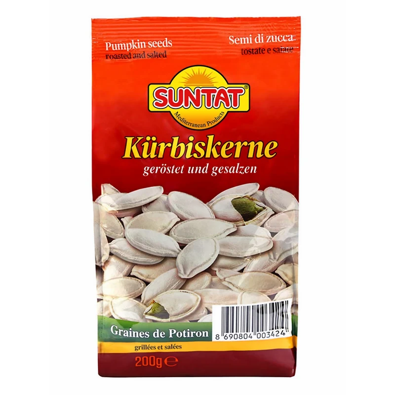 SUNTAT Kürbiskerne ungeschält geröstet & gesalzen (4x 200 g Packung)