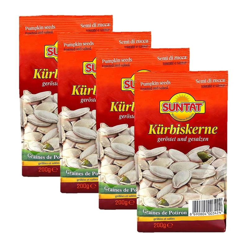 SUNTAT Kürbiskerne ungeschält geröstet & gesalzen (4x 200 g Packung)