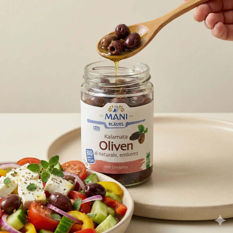 MANI ΜΑΝΙ Kalamata Oliven, al naturale, entkernt, bio (3 x 175 g)