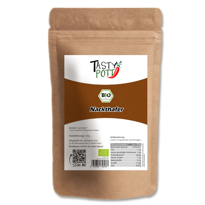 Tasty Pott Bio Nackthafer - ganz - im Beutel