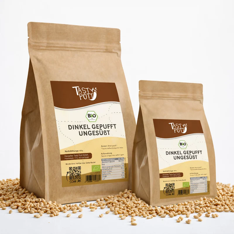 Tasty Pott Bio Dinkel gepufft & ungesüßt - verschiedene Größen im Beutel