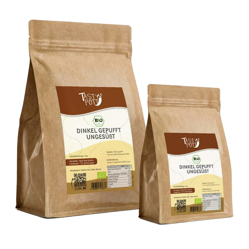 Tasty Pott Bio Dinkel gepufft & ungesüßt - verschiedene Größen im Beutel