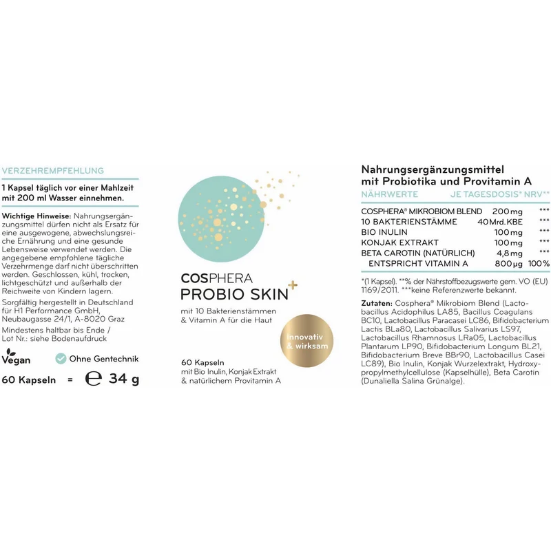 Cosphera - Probio Skin Kapseln - Hochdosiertes Probiotikum 60 Kapseln