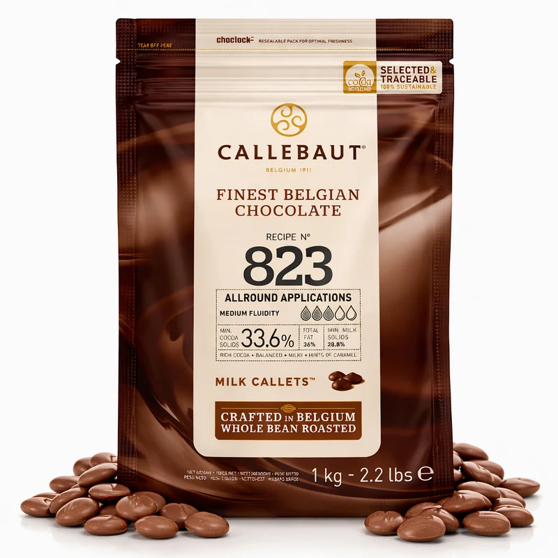 CALLEBAUT Receipe No. 823 - Kuvertüre Callets, Vollmilch Schokolade, 33,6% Kakao 1Kg
